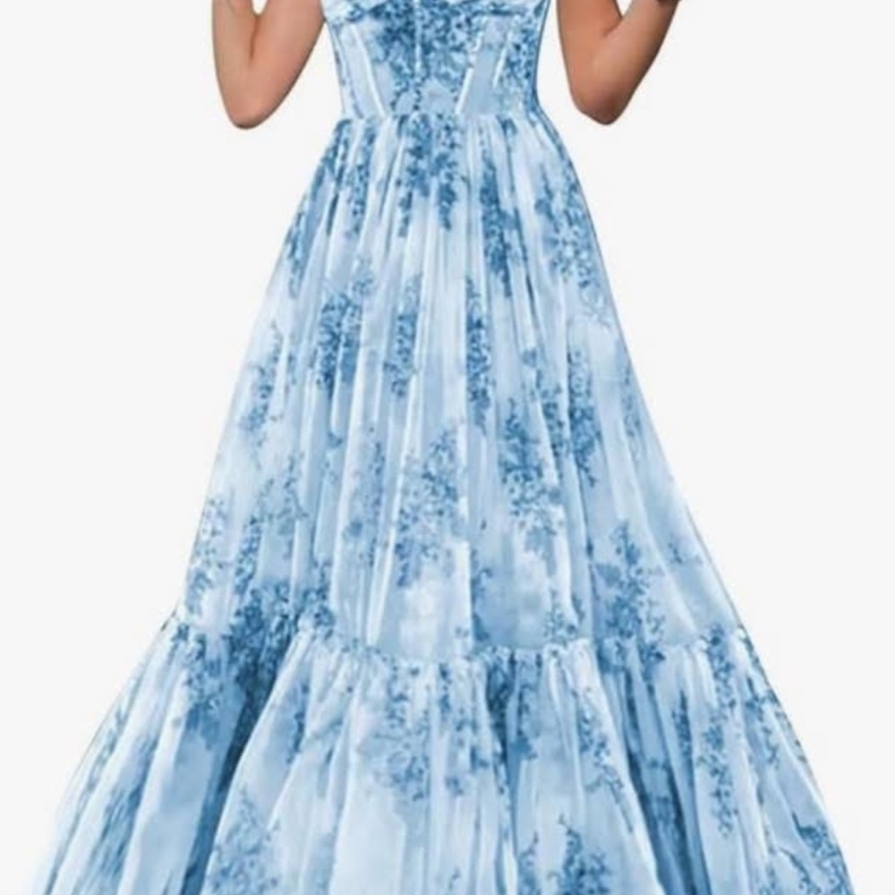 Chic Light Blue Floral Maxi Dress